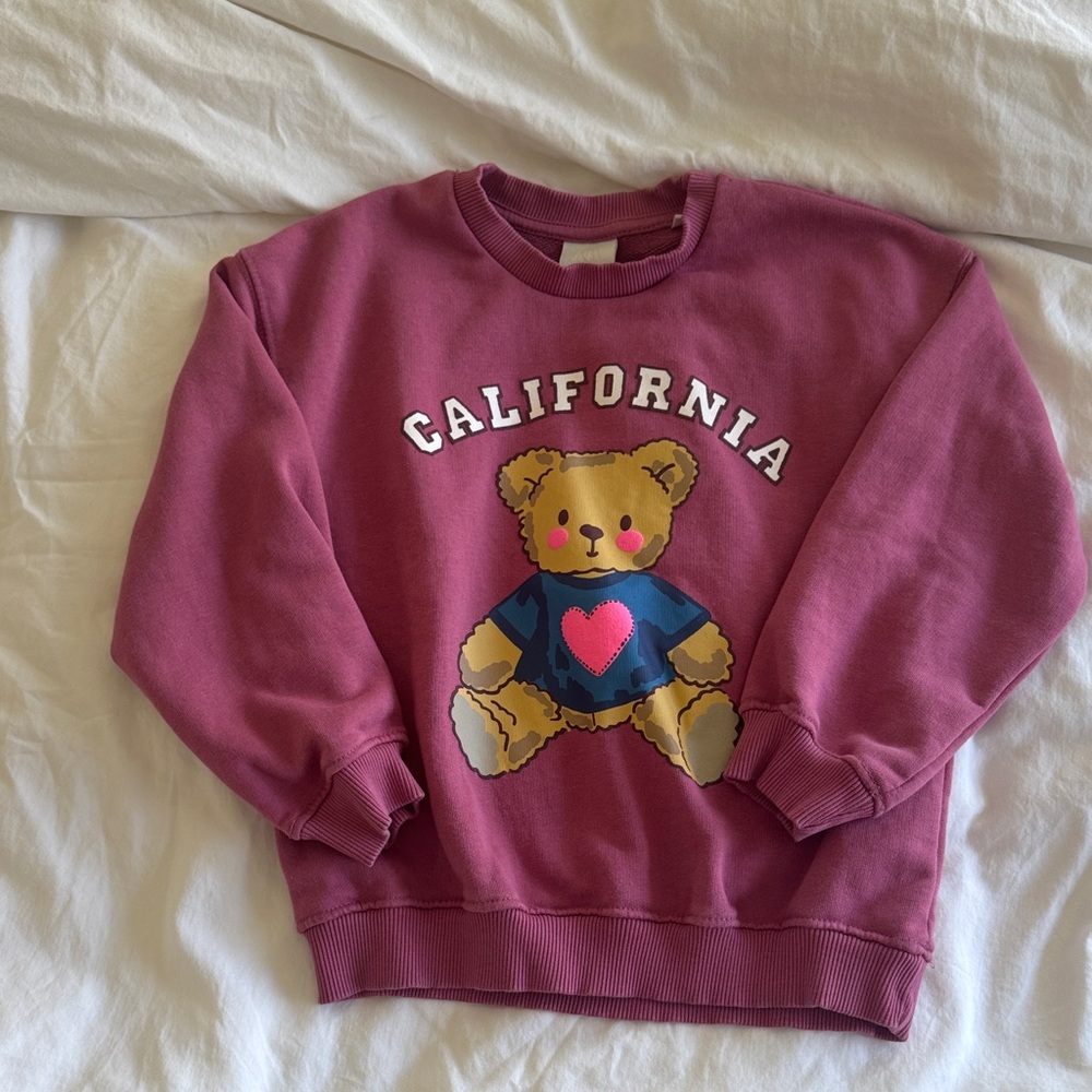 Zara Kids California Bear Graphic Sweatshirt - Mauve Pink, Size 6